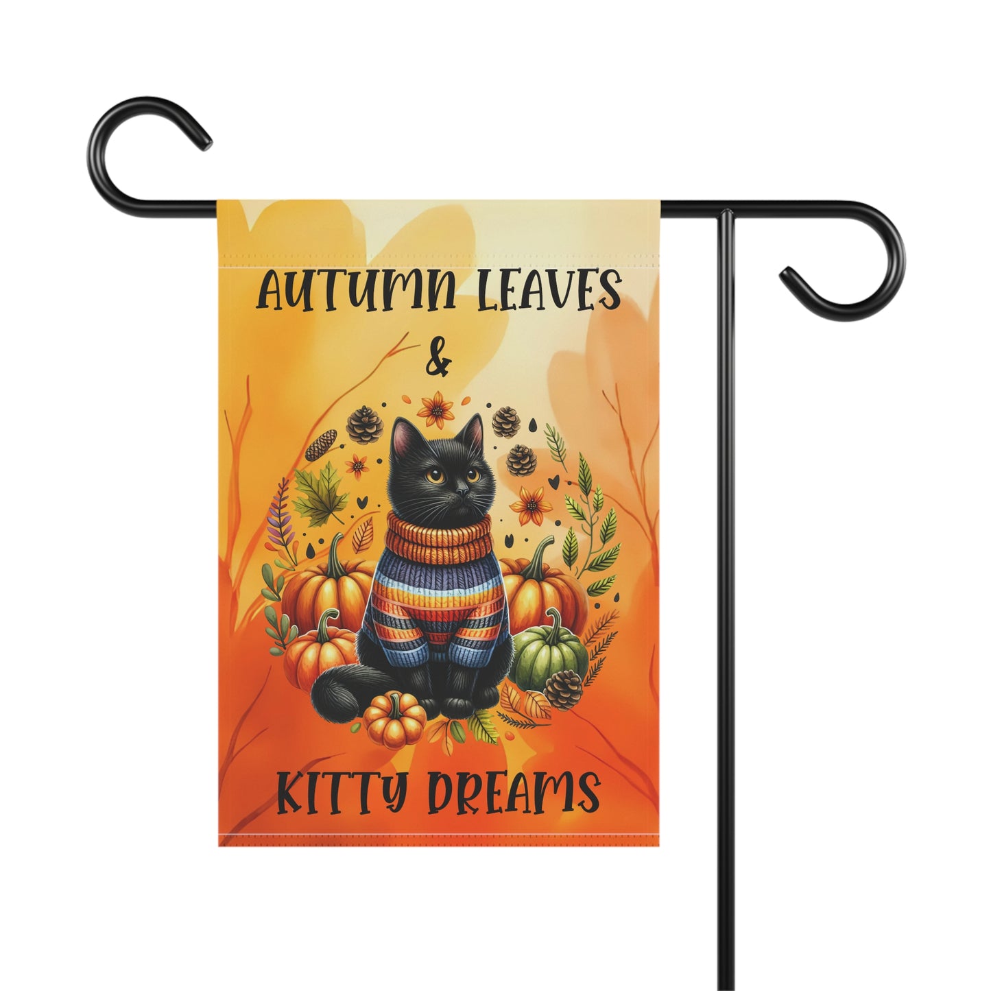 Autumn Leaves & Kitty Dreams Garden Flag - Black Cat