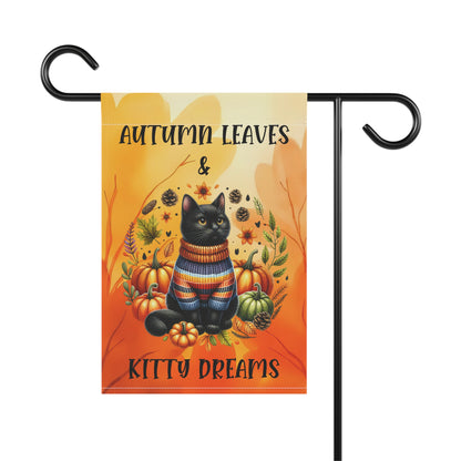 Autumn Leaves & Kitty Dreams Garden Flag - Black Cat
