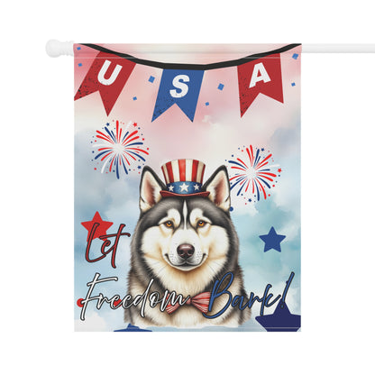 Patriotic Dog Garden Flag - Husky – 'Let Freedom Bark' USA Banner