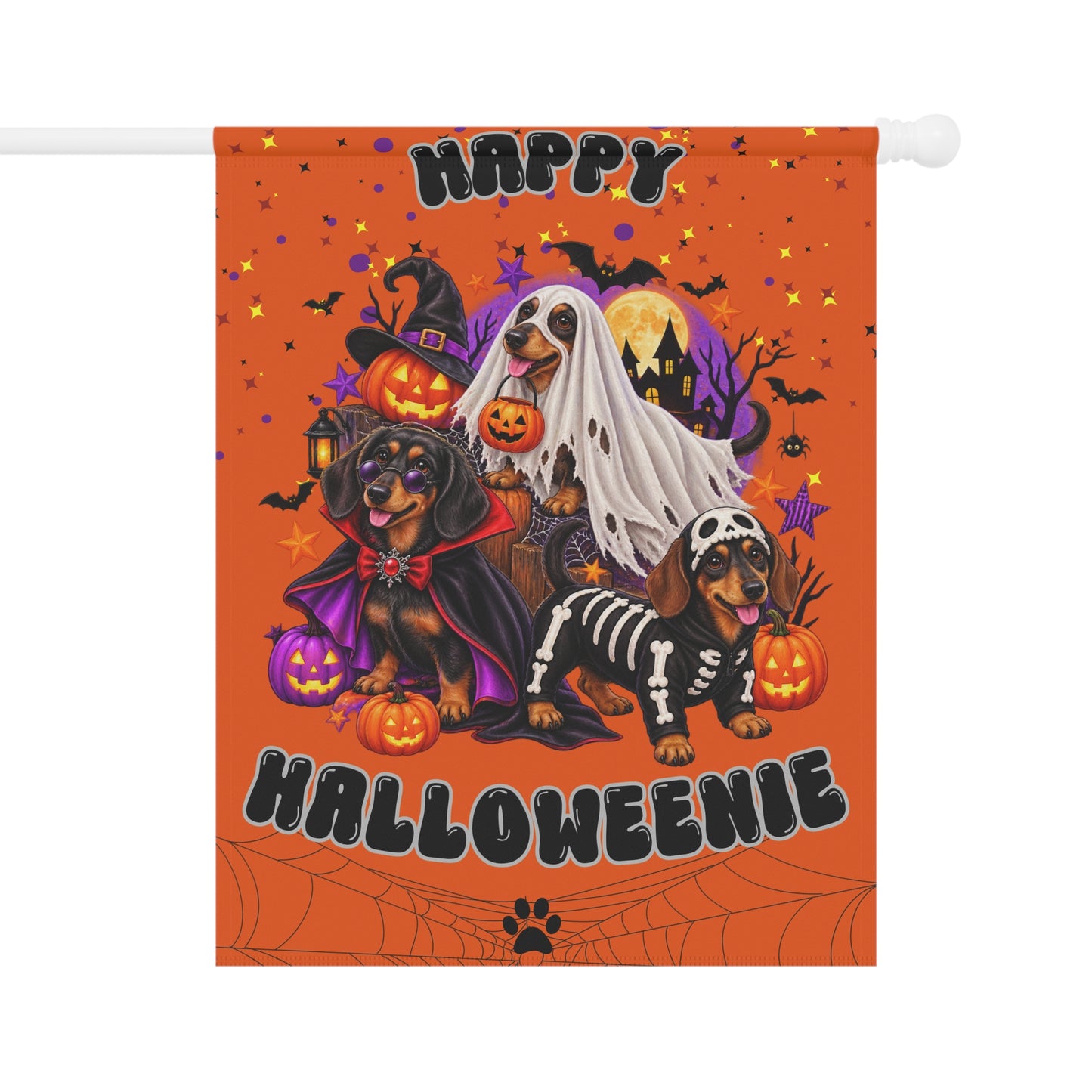 "Happy Halloweenie" — Halloween Garden Flag - Dachshund