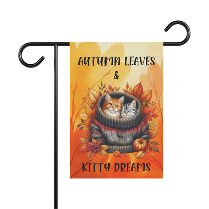 Autumn Leaves & Kitty Dreams Garden Flag - Orange and Tabby cat