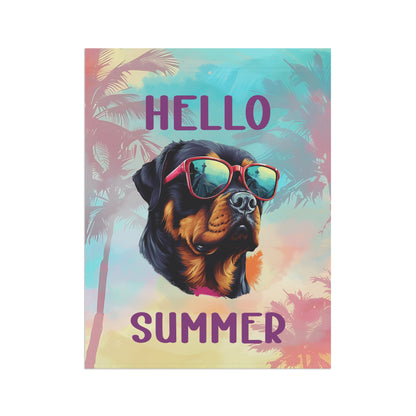 "Hello Summer" Rottweiler with Sunglasses -Outdoor House Banner/Garden Flag