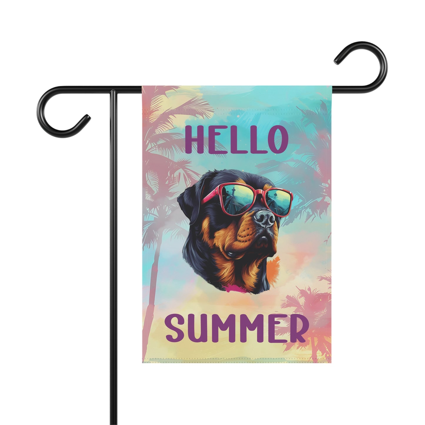 "Hello Summer" Rottweiler with Sunglasses -Outdoor House Banner/Garden Flag