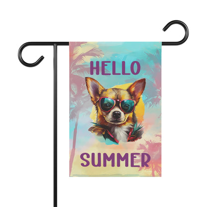 "Hello Summer"  with Sunglasses Chihuahua -Outdoor House Banner/Garden Flag