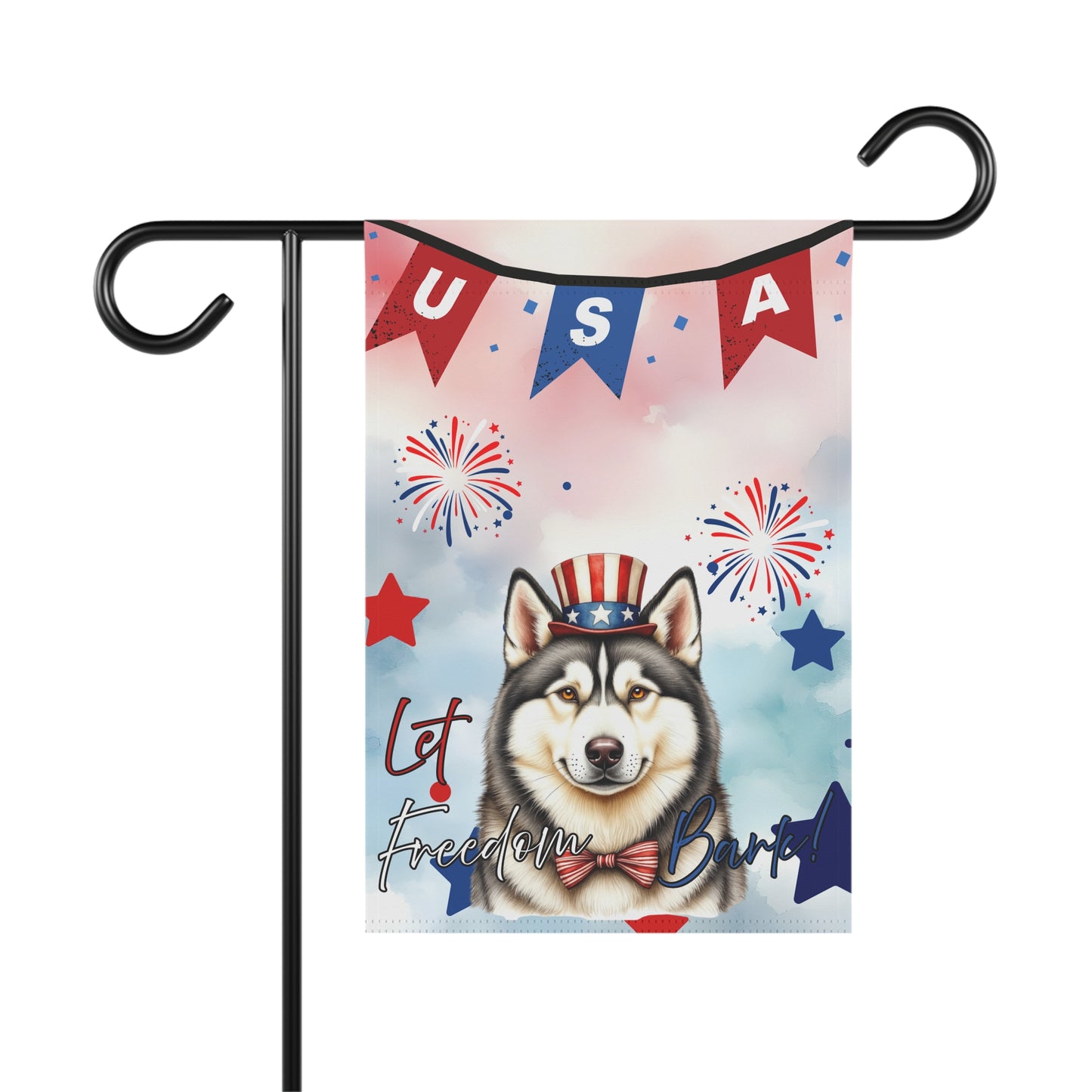 Patriotic Dog Garden Flag - Husky – 'Let Freedom Bark' USA Banner