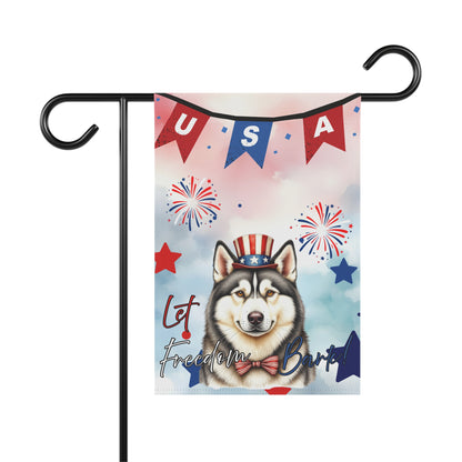 Patriotic Dog Garden Flag - Husky – 'Let Freedom Bark' USA Banner