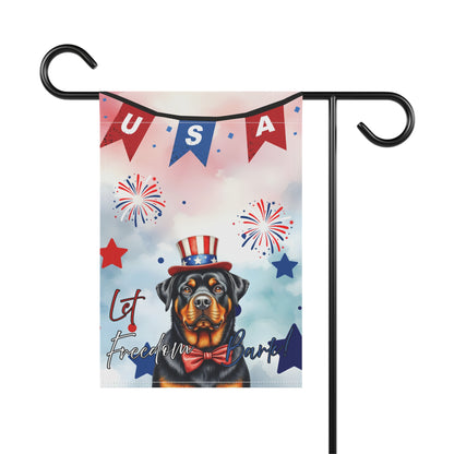 Patriotic Dog Garden Flag - Rottweiler – 'Let Freedom Bark' USA Banner