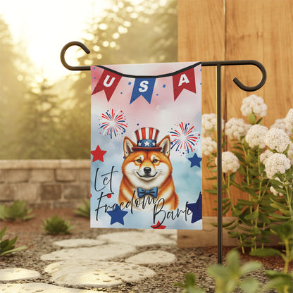 Patriotic Dog Garden Flag -Shiba Inu – 'Let Freedom Bark' USA Banner