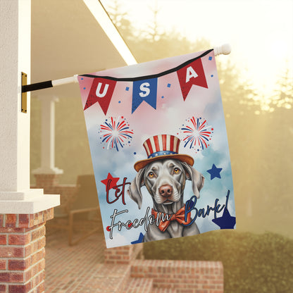 Patriotic Dog Garden Flag - Weimaraner – 'Let Freedom Bark' USA Banner