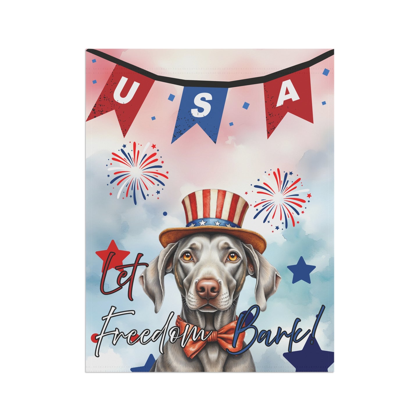 Patriotic Dog Garden Flag - Weimaraner – 'Let Freedom Bark' USA Banner