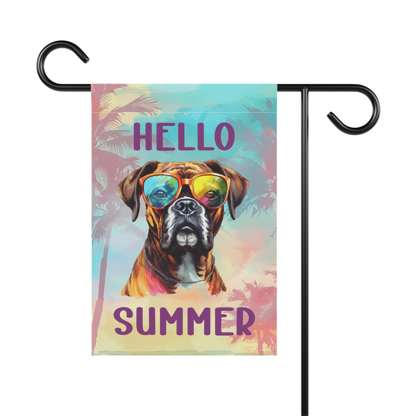 "Hello Summer" Boxer with Sunglasses -Outdoor House Banner/Garden Flag