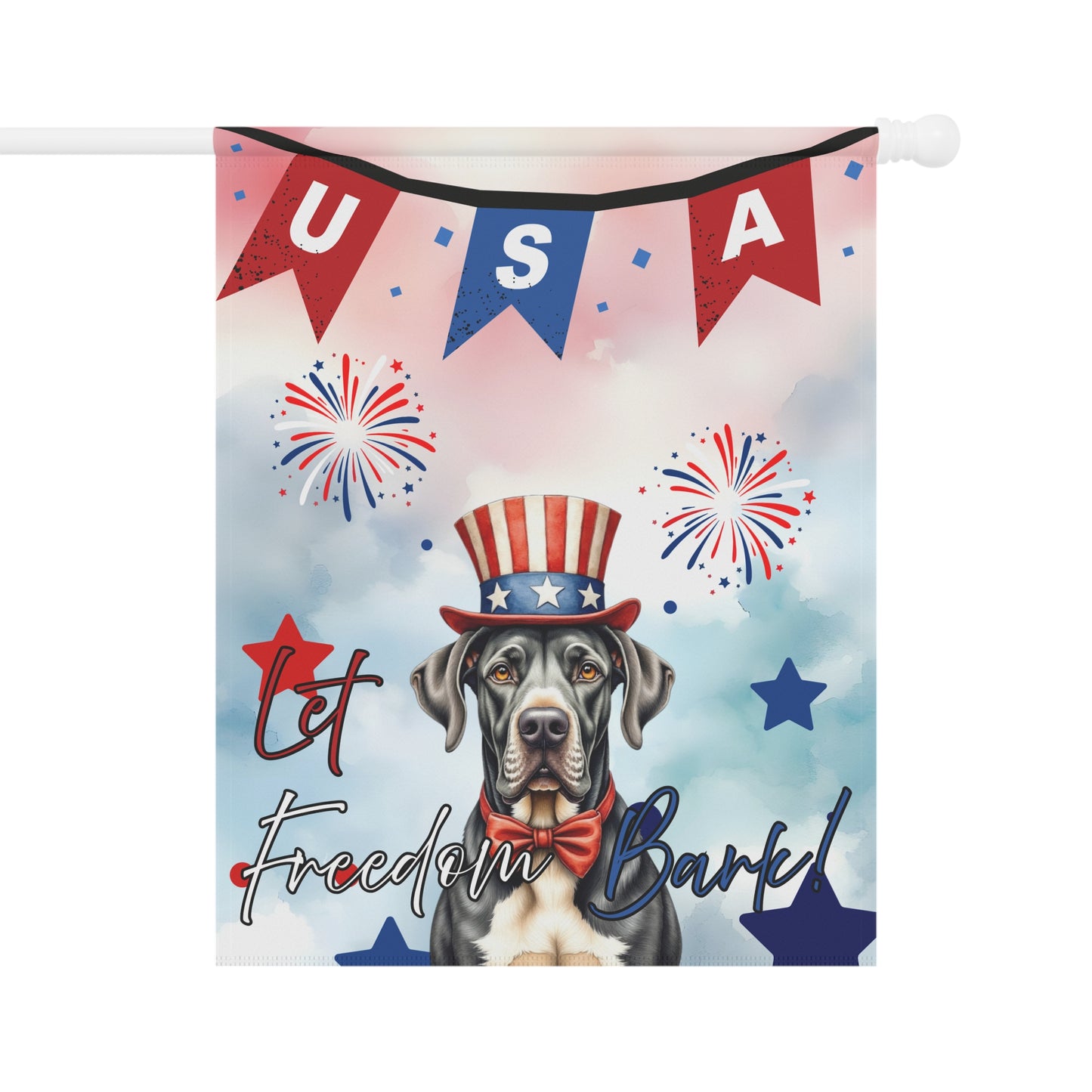 Patriotic Dog Garden Flag - Great Dane – 'Let Freedom Bark' USA Banner
