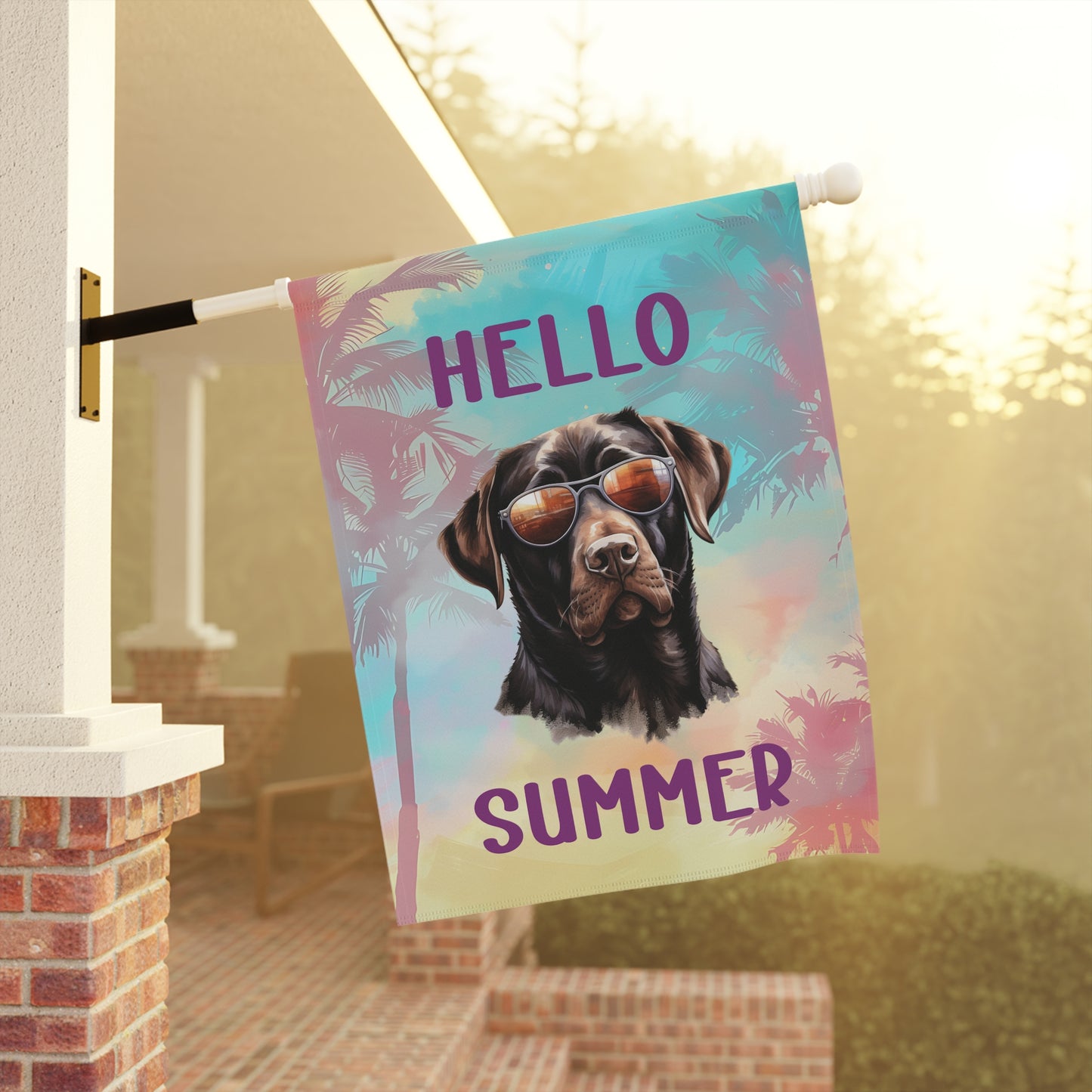 "Hello Summer"  with Sunglasses Labrador -Outdoor House Banner/Garden Flag
