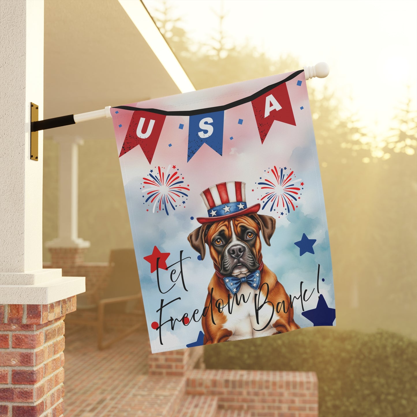 Patriotic Dog Garden Flag - Boxer – 'Let Freedom Bark' USA Banner