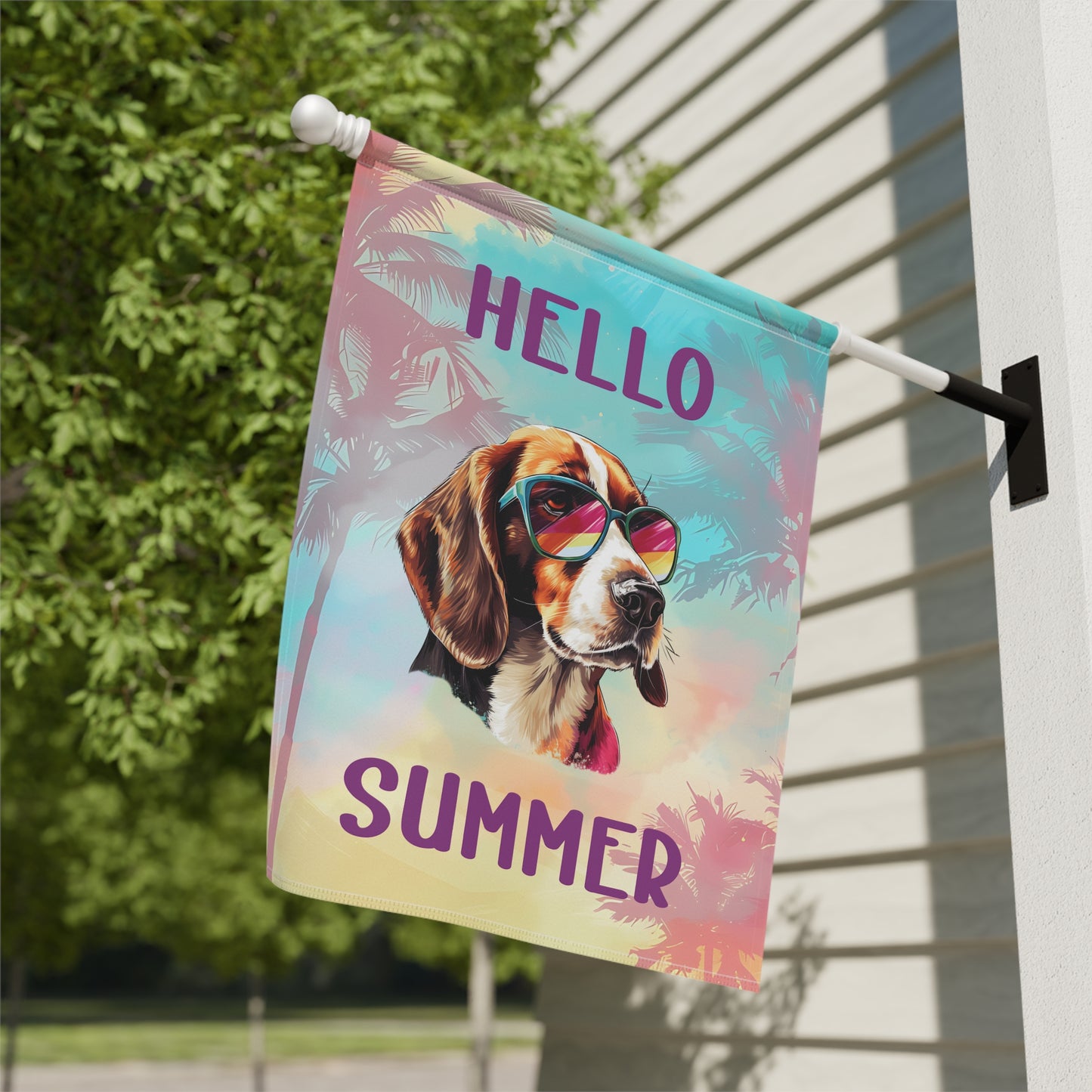 "Hello Summer" Beagle with Sunglasses -Outdoor House Banner/Garden Flag