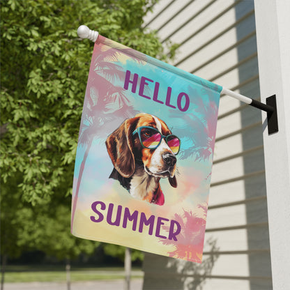 "Hello Summer" Beagle with Sunglasses -Outdoor House Banner/Garden Flag
