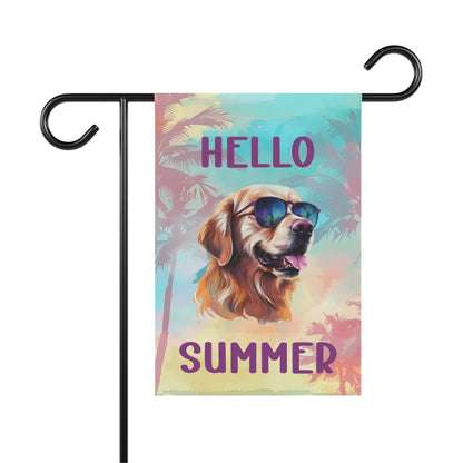 "Hello Summer" Golden Retriever with Sunglasses -Outdoor House Banner/Garden Flag