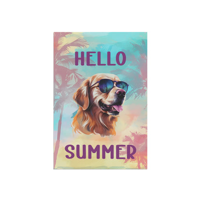 "Hello Summer" Golden Retriever with Sunglasses -Outdoor House Banner/Garden Flag