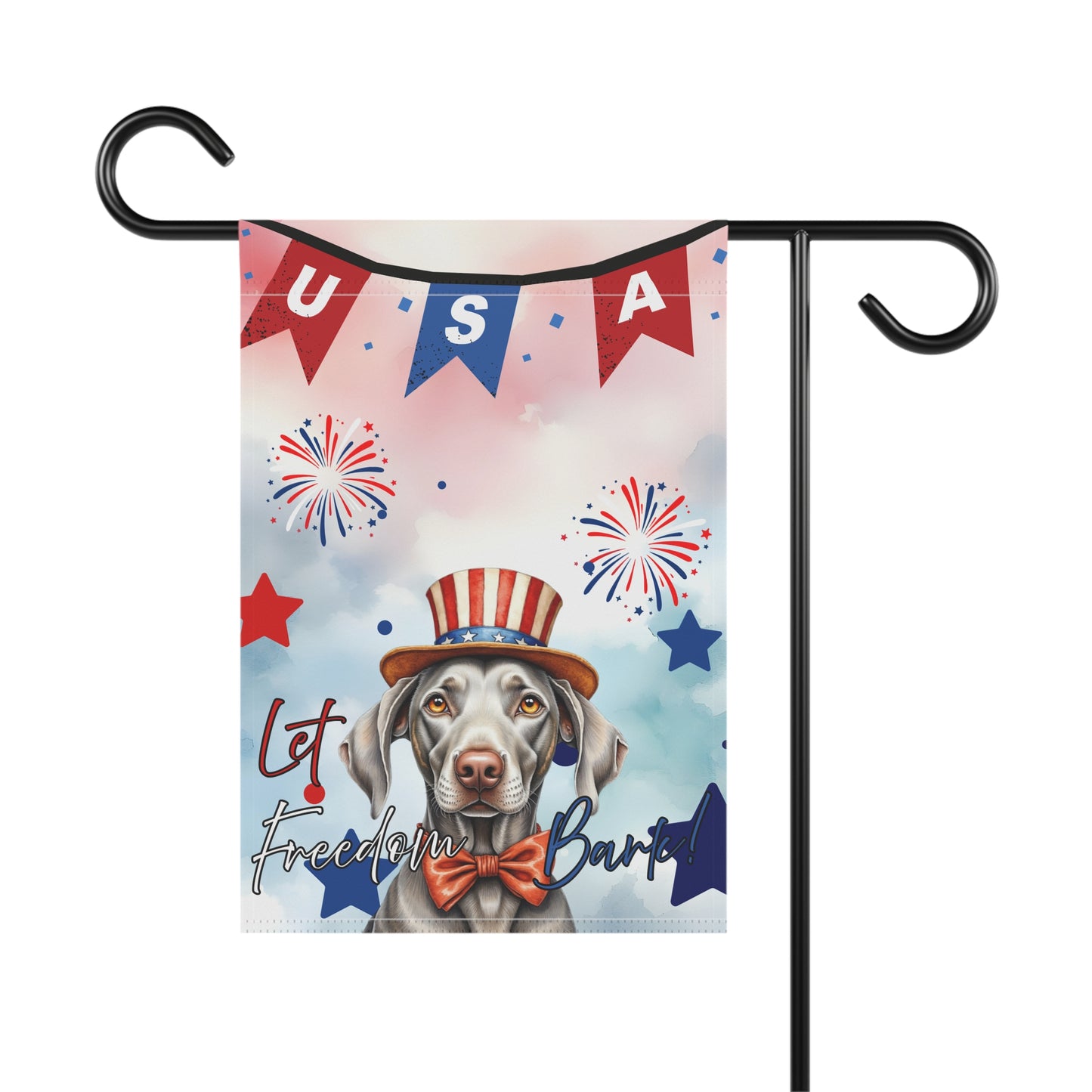 Patriotic Dog Garden Flag - Weimaraner – 'Let Freedom Bark' USA Banner