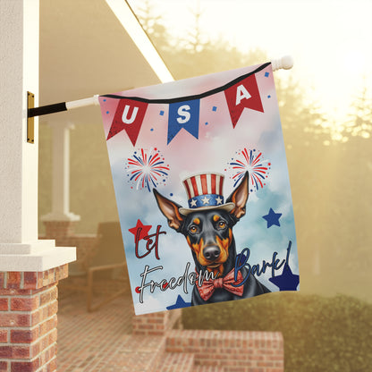 Patriotic Dog Garden Flag - Doberman – 'Let Freedom Bark' USA Banner