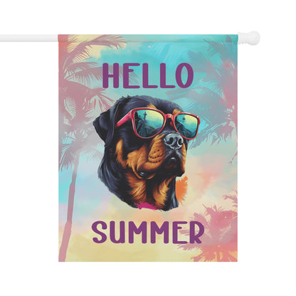 "Hello Summer" Rottweiler with Sunglasses -Outdoor House Banner/Garden Flag