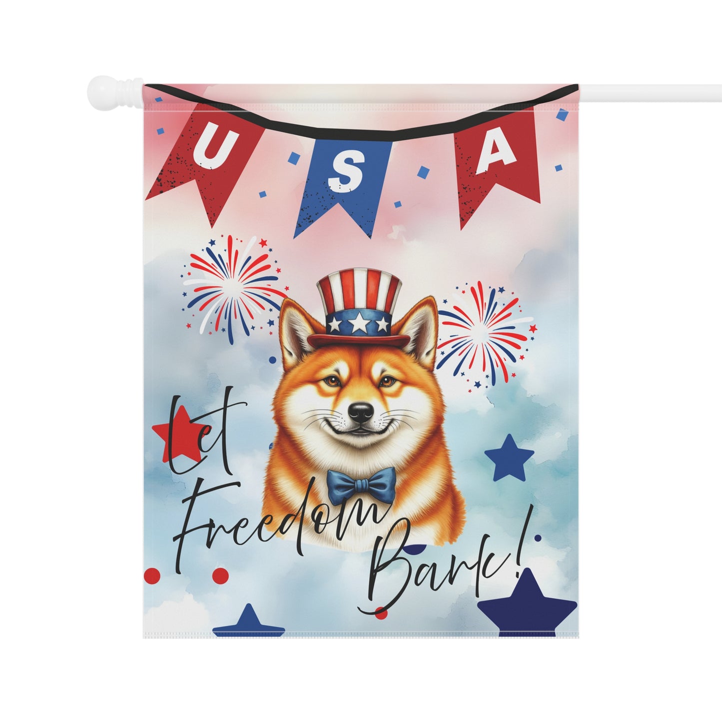 Patriotic Dog Garden Flag -Shiba Inu – 'Let Freedom Bark' USA Banner