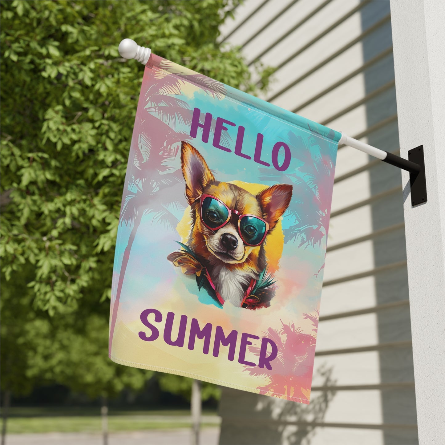 "Hello Summer"  with Sunglasses Chihuahua -Outdoor House Banner/Garden Flag