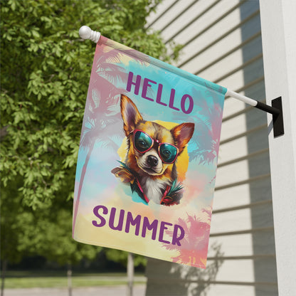 "Hello Summer"  with Sunglasses Chihuahua -Outdoor House Banner/Garden Flag