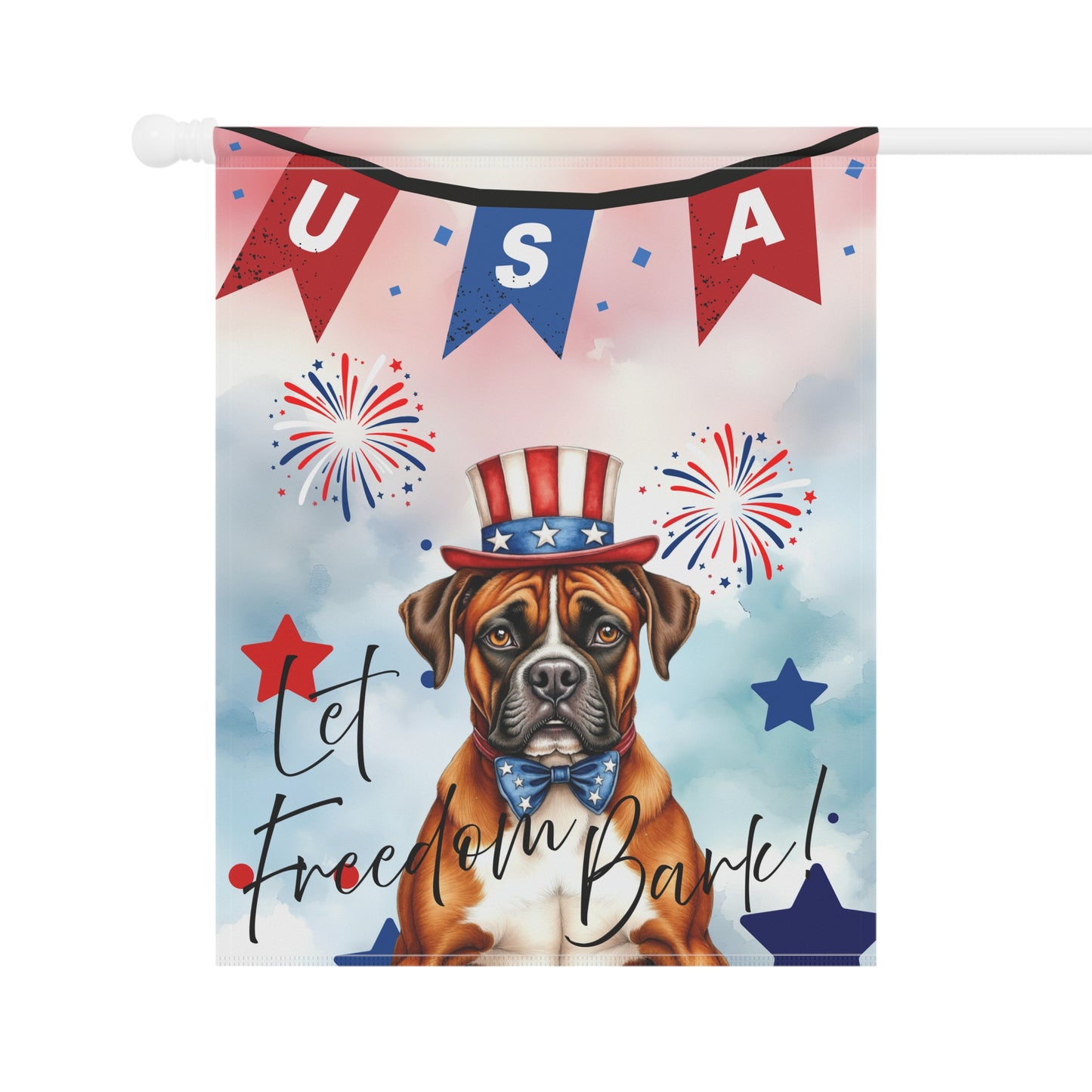 Patriotic Dog Garden Flag - Boxer – 'Let Freedom Bark' USA Banner