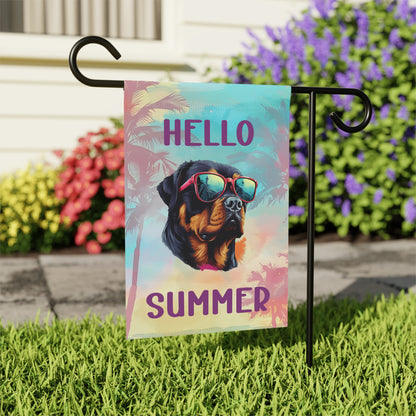 "Hello Summer" Rottweiler with Sunglasses -Outdoor House Banner/Garden Flag