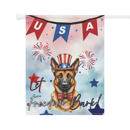 Patriotic Dog Garden Flag - Belgian Malinois – 'Let Freedom Bark' USA Banner