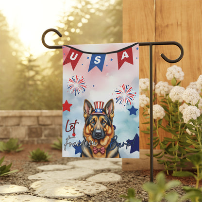 Patriotic Dog Garden Flag - German Shepard – 'Let Freedom Bark' USA Banner