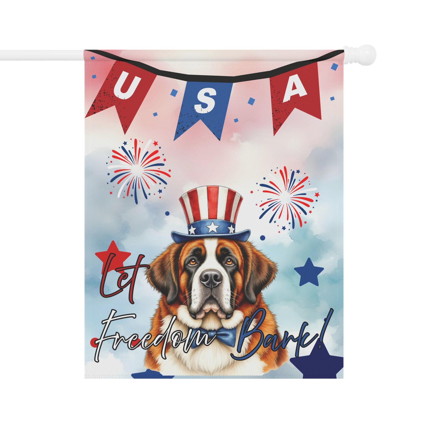 Patriotic Dog Garden Flag - Saint Bernard – 'Let Freedom Bark' USA Banner