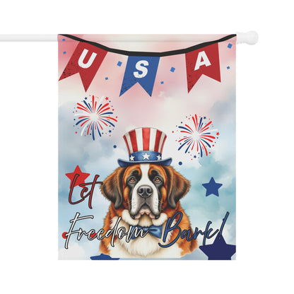 Patriotic Dog Garden Flag - Saint Bernard – 'Let Freedom Bark' USA Banner