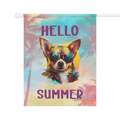 "Hello Summer"  with Sunglasses Chihuahua -Outdoor House Banner/Garden Flag