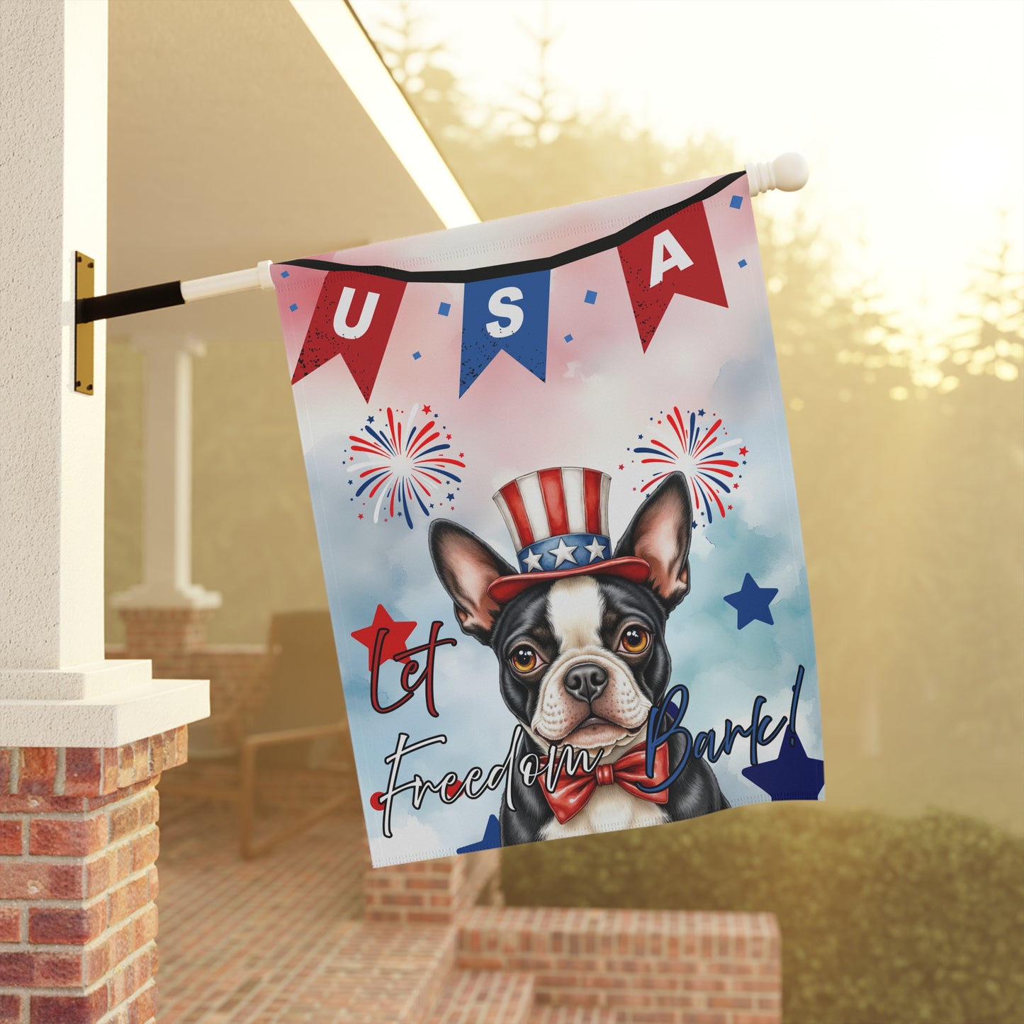 Patriotic Dog Garden Flag - Boston Terrier – 'Let Freedom Bark' USA Banner