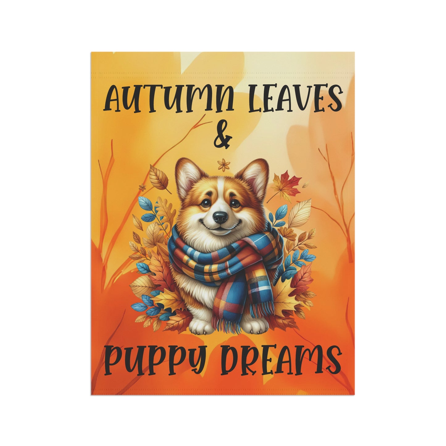Autumn Leaves & Puppy Dreams Garden Flag — Cute Corgi Fall House Banner