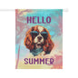 "Hello Summer" Cavalier King Charles Spaniel with Sunglasses -Outdoor House Banner/Garden Flag