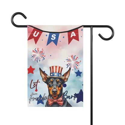 Patriotic Dog Garden Flag - Doberman – 'Let Freedom Bark' USA Banner
