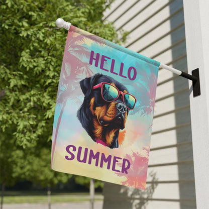 "Hello Summer" Rottweiler with Sunglasses -Outdoor House Banner/Garden Flag