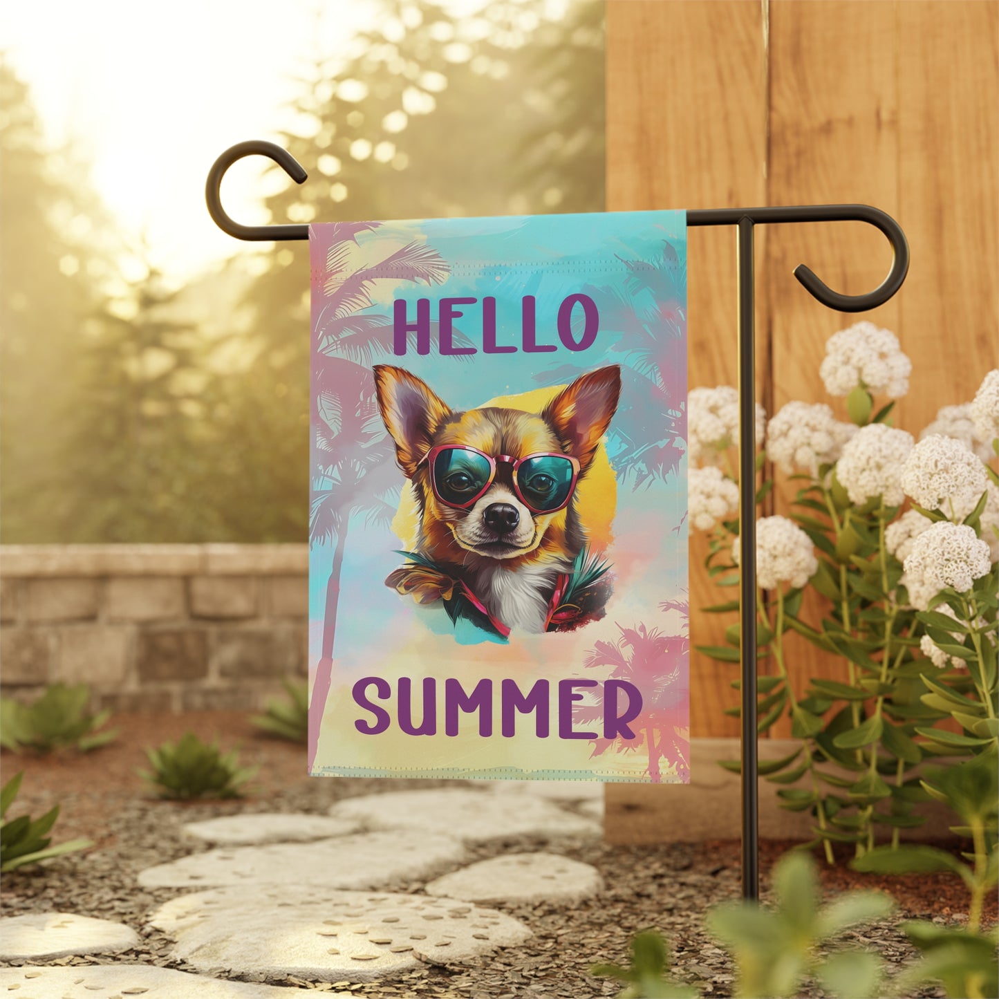 "Hello Summer"  with Sunglasses Chihuahua -Outdoor House Banner/Garden Flag