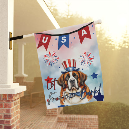 Patriotic Dog Garden Flag - Saint Bernard – 'Let Freedom Bark' USA Banner