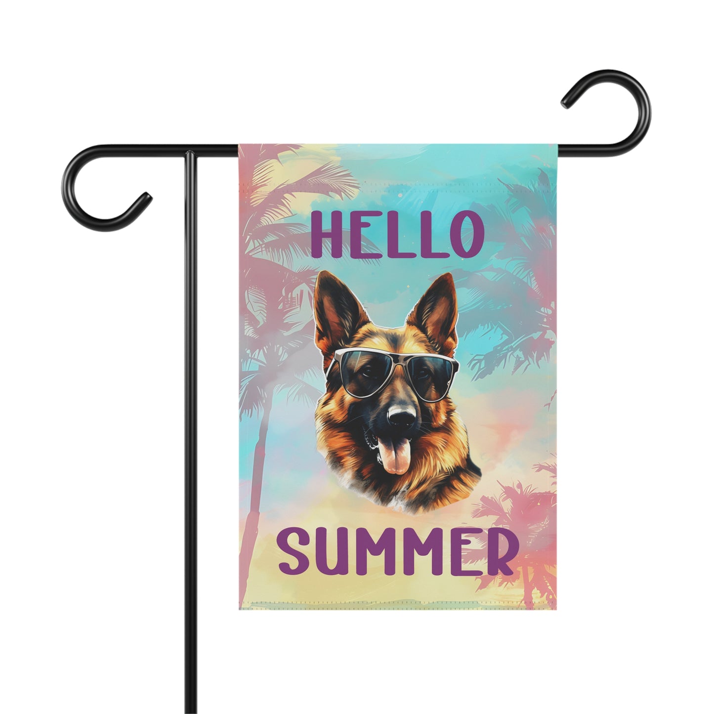 "Hello Summer" German Shepherd with Sunglasses -Outdoor House Banner/Garden Flag