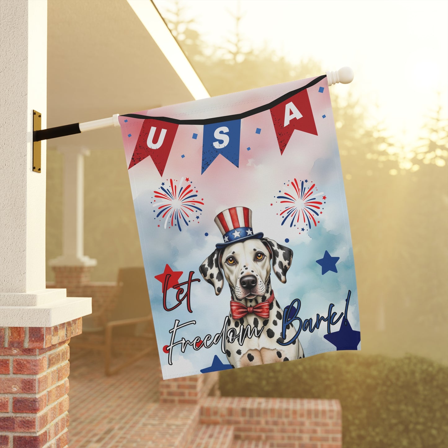 Patriotic Dog Garden Flag - Dalmatian – 'Let Freedom Bark' USA Banner