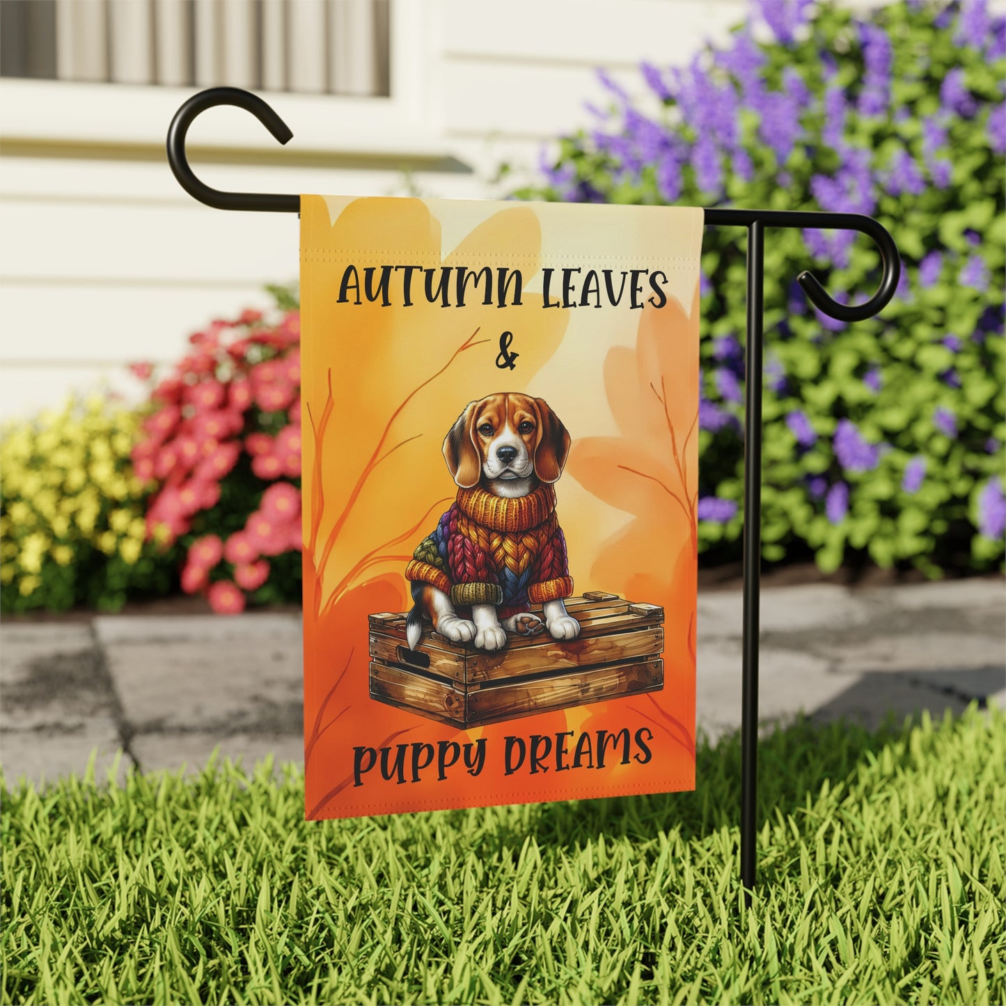 Autumn Leaves & Puppy Dreams Garden Flag — Beagle