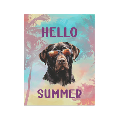 "Hello Summer"  with Sunglasses Labrador -Outdoor House Banner/Garden Flag