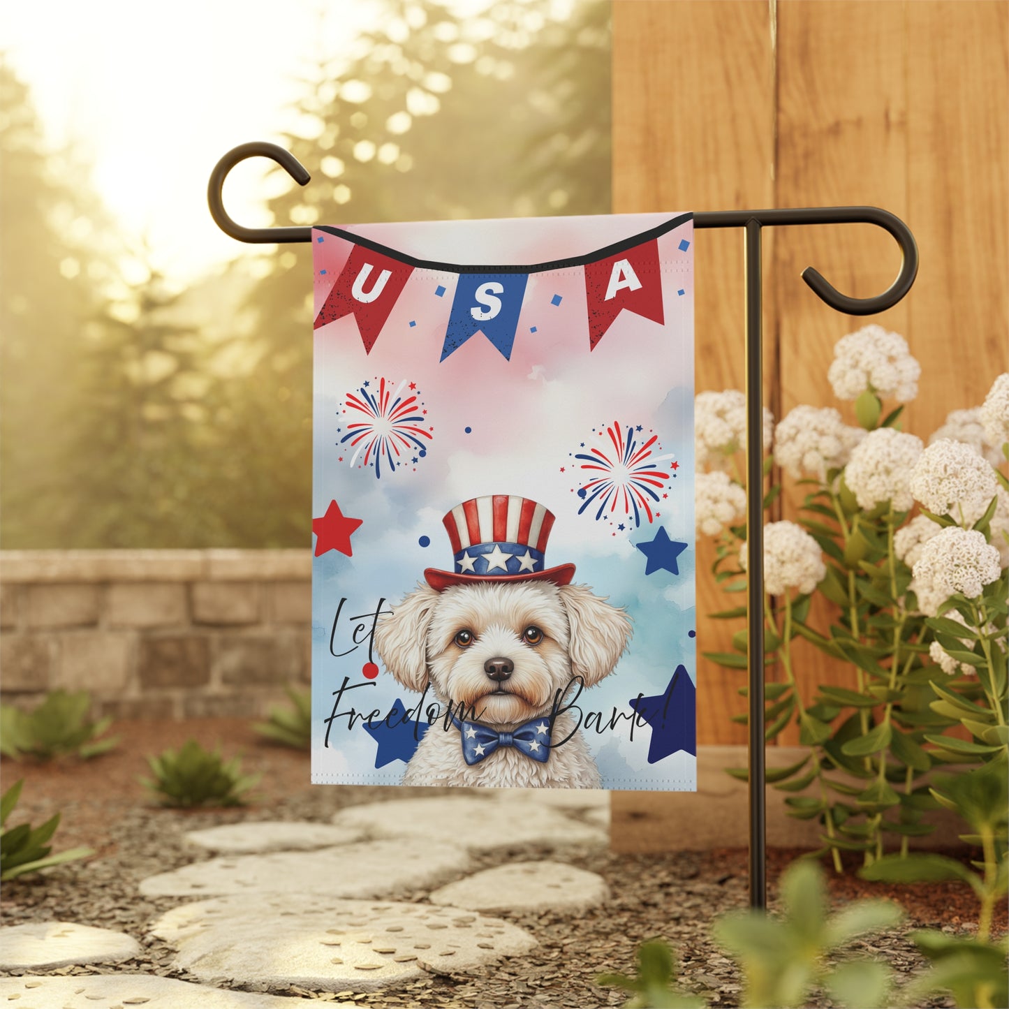 Patriotic Dog Garden Flag - Maltese – 'Let Freedom Bark' USA Banner