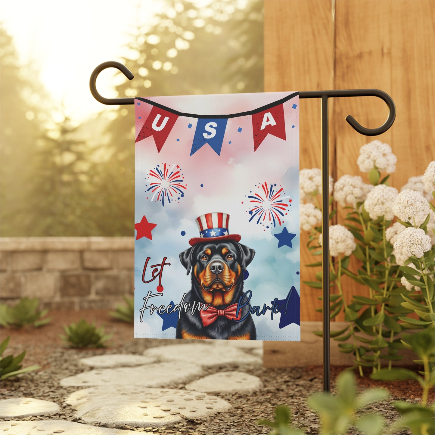 Patriotic Dog Garden Flag - Rottweiler – 'Let Freedom Bark' USA Banner